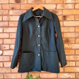 Vintage 70s Dark Green Dagger Collar Blazer Jacket
